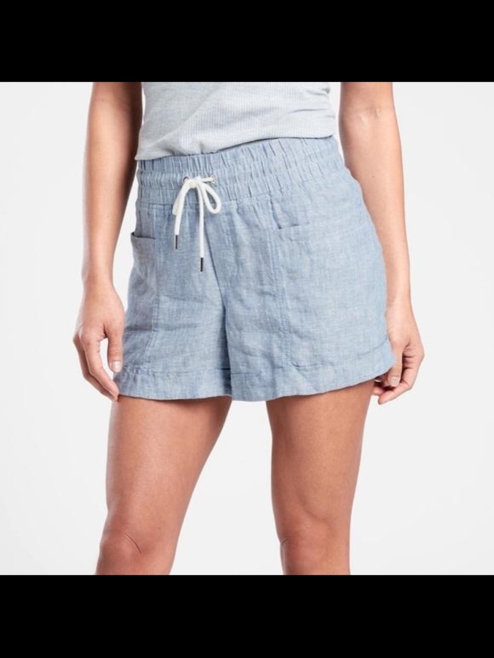 Athleta Sky Blue Linen-Blend Drawstring Bermuda Shorts